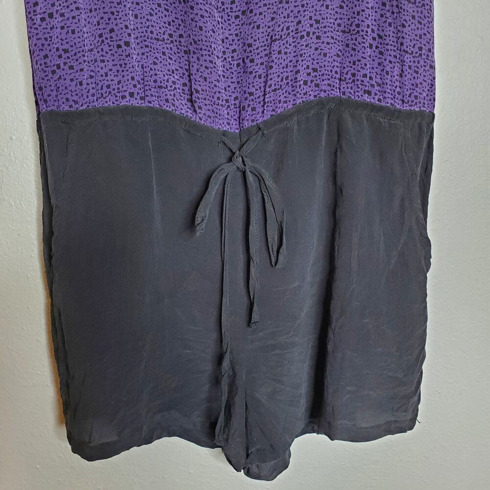 Foreign Exchange 100% Silk Purple + Black Spotted Sleeveless Romper Size XS - Picture 4 of 12